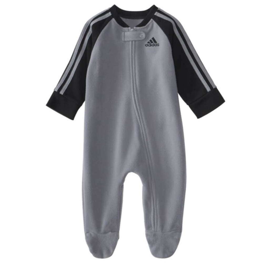 NWT Adidas 3-Stripe Microfleece Footie Footed Grey/Black
